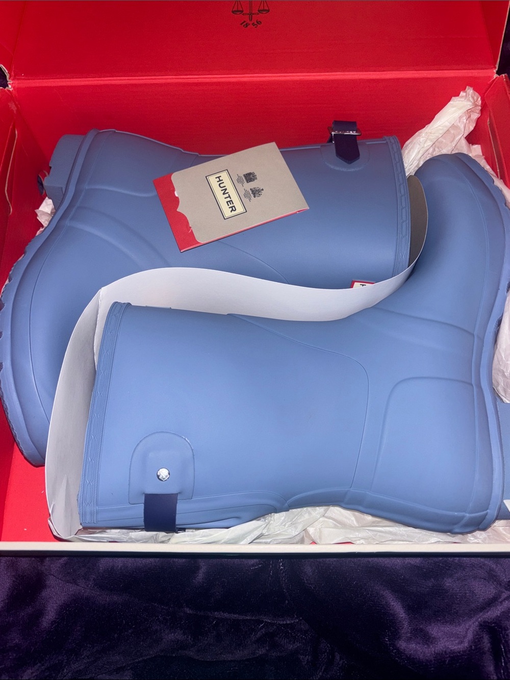 Hunter Matte Light Blue Short Rain Boots- BACK ADJUSTABLE